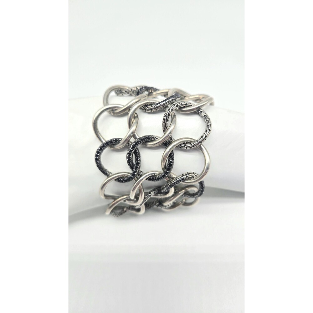 John Hardy Sapphire Link Bracelet Sterling Silver 2.34ctw 114g Wide Statement